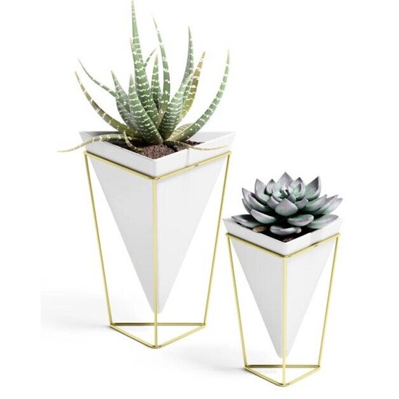 Home Decor Planters White Ceramic Planter UMBRA TRIGG White Gold Modern - Picture 4 of 5